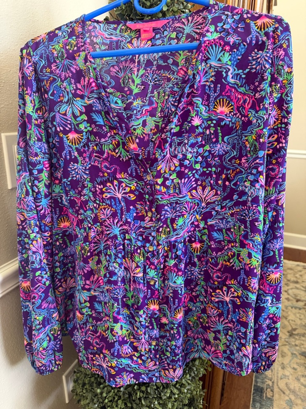 Lilly Pulitzer Purple Multicolor Floral V-Neck Blouse